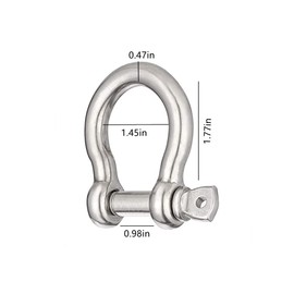 1Pcs 1/2 Inch 12mm Shackle， D Ring Shackle， 304 Stainless Steel Marine Shackle ， Stainless Steel Screw Pin Anchor Shackle.