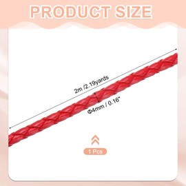 sourcing map 2 Pcs Braided Leather Cords, Round Leather Strap, Soft Jewelry Rope for Jewelry Making, Tie Making, Necklaces, 4-strand 4mm Dia. 2.19 Yards, Bright Red