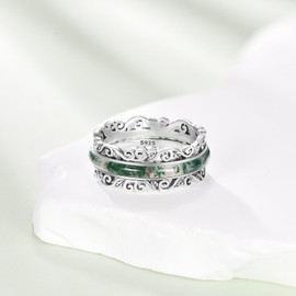 Natural Moss Agate ring S925 Sterling Silver Fidget Moss Agate leaf spinning ring Natural stone Jewelry for Women Men (7)
