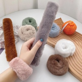 Women's Fur One-Touch Automatic Hair Tie Hairband 4 Automatic Fur Hair Tie - Gray 2ea