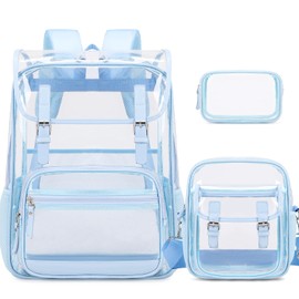 ACESAK Clear Backpack Heavy Duty Thick - Clear Bookbag with Lunch Bag Set for School See Through PVC Transparent Backpacks for College Travel Work Girls Women (Blue)