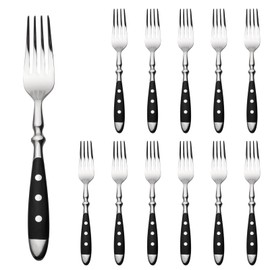 Alata Table Forks 12 Pieces, Stainless Steel Modern Black Handles Dinner Fork Set, Forks and Spoons, Cutlery, Ideal for Home, Restaurant, Festival, Outdoor, Bridal Couple, Berlin Series