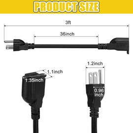 Kanayu 10 Pcs Extension Cord, 16 Awg Sjw Heavy Duty Power Cable 13 Amps 125v Extension Cable with 3 Prong Cable for Christmas Indoor Outdoor Electrical Kitchen Appliances, Ul Listed(Black, 3 Feet)