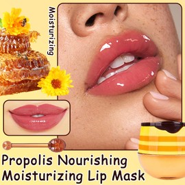 Bee Lip Balm Honey Pot,Moisturizing Honey Pot Overnight Lip Balm with Stick,Hydrating Propolis Lip Sleeping Mask,Lip Scrubs Exfoliator & Moisturizer for Dry and Cracked Lip