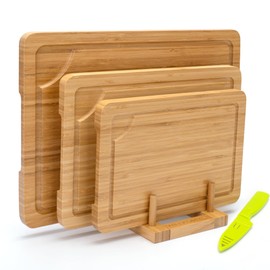 Bamboo Cutting Board Set of 3, Cutting Boards For Kitchen with Juice Groove, Bamboo Chopping Board Set, Serving Board Set for Meat, Fruit Vegetable and Cheese