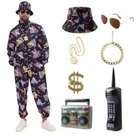 Haoibdeo 80s Hip-Hop Dance Costume for Adults, Men and Women, Party Dress Up Outfit, Large (Black, Small)