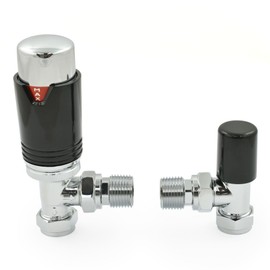 Thermostatic Radiator Valve Chrome & Black Angled TRV – Style (Chrome & Black)