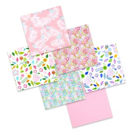 Fat Quarters Fabric Bundles,Pink Flamingo Floral Fabric 6PCS,Tropic Summer Style Cotton Fabric Material Squares 50 x 50 cm/20 x 20 Inch for Sewing Quilting Patchwork DIY Crafting Dressmaking Projects