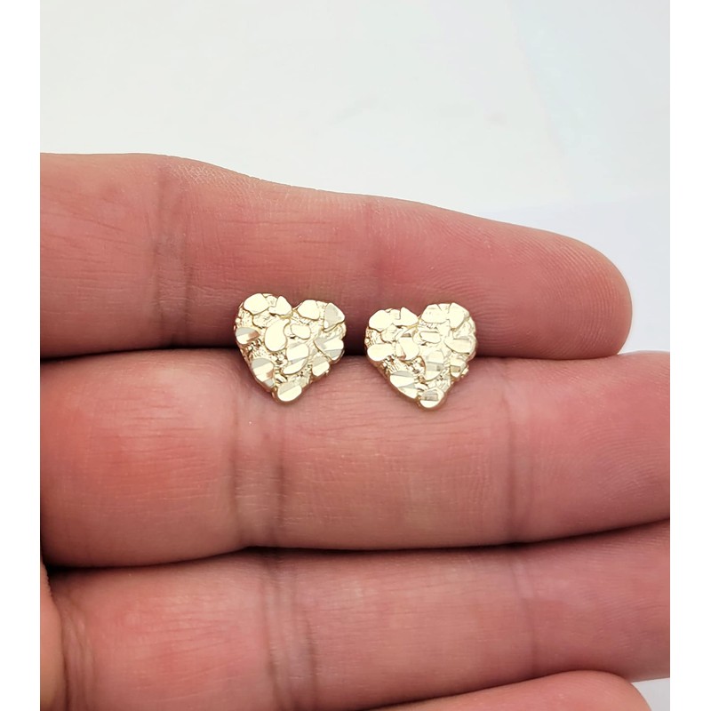 10K Yellow Gold Diamond Cut Nugget Heart Earrings