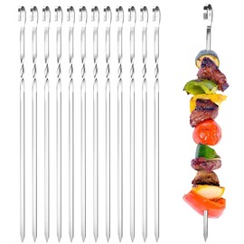 YIAGUN Skewers 12PCS Stainless Steel BBQ Grilling Skewers 38cm Reusable Skewers Dishwasher Safe Grill Tools for Outdoor Barbecues, Family Gatherings (12PCS)