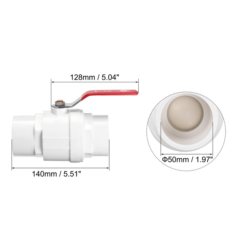 sourcing map Ball Valve, 50mm ID PVC Socket End Shut