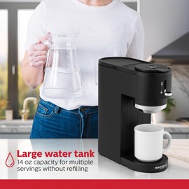 Holstein Housewares 2-in-1 Single Serve Coffee Maker, Dual Brew, Compatible with K-Cup Pods & Ground Coffee, Reusable Filter Included, Compact Drip Coffee Machine, 14oz Tank, Fits Most Cups - Black