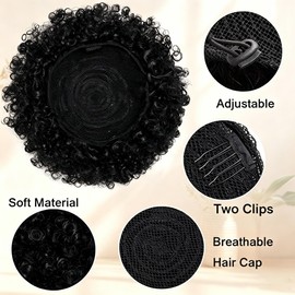 Afro Puff Drawstring Ponytail - Ombre Burgundy 8Inch 80G, Synthetic Kinky Curly Bun Natural Fluffy Soft Afro Puff Ponytail for Black Women