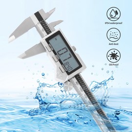 6" / 150 mm Stainless Steel Digital Caliper (IP54) & Stainless Steel Rule Set, Inch/Millimeter/Fraction Conversion, Splash-Proof Protection with Large LCD Display – Precision Measuring Tools