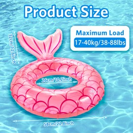 Pukitt Swimming Ring Kids,Durable Inflatable Pool Floats,Mermaid Anime Float Rubber Ring, Floating Summer Beach Party for 2-9 Kids and Water Sports, Mermaid Pink, General