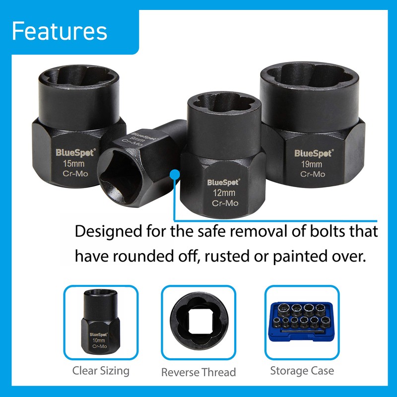 Blue Spot Tools 01539 10 PCE Bolt Remover Set (9-19MM)