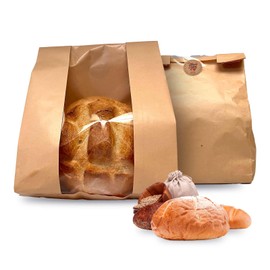 ALPHA LOTUS STORE 50pcs, Paper Bread Bags with window, Large bakery bread bags for homemade baked goods, Sourdough, Snacks, Packing Storage, Gifting Bag, Bonus Sticker Seal, Kraft Paper, 13.6 x 8.25 x 3.75 inches