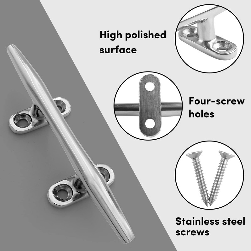 ORLANG 6 Inch 316 Stainless Steel Boat Cleats, Open Base