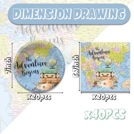 Adventure Awaits Party Decorations 40Pcs Disposable Retirement Plates and Napkins Sets Supplies Travel Themed Party Decorations