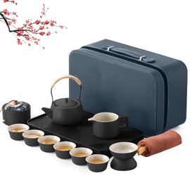 Chinese Gongfu Tea Set, Traditional Tea Set for Adult with Teapot and Tray, 14pcs Japanese Porcelain Teapot Set, Ceramic Tea Making Kit for Loose Tea, Portable Tea Cup with Bag for Home Travel Office