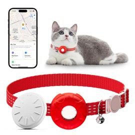 GPS Cat Tracker, Pet Tracker for Cats with Breakaway Cat Collar, Compatible with Find My App(iOS Only), No Monthly Fee (Red)