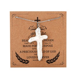 Pearl Cross Necklace for Women Nature Freshwater Cross Necklace Baroque Pearl Necklace Chunky Big Cross Necklace (Silver Cross)