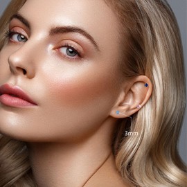 Small Gold Stud Flat Back Earrings for Women Girls,14k Gold Plated Cubic Zirconia Screw Back Tiny Earrings,Hypoallergenic Flatback Dainty Cartilage Earring Jewelry Gifts for Teen Men(Aquamarine)