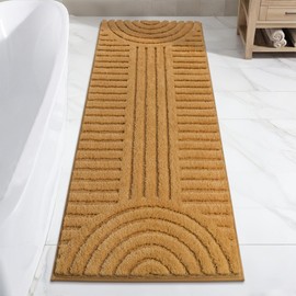 SHACOS Super Soft Bathroom Runner Rugs 24"x60" Non Slip Boho Bathroom Mats Microfiber Absorbent Carpet for Bath Room Machine Washable Shaggy Bath Rugs for Shower Bathtub Home Decor, Mustard 2'x5'