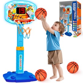 Toddler Basketball Hoop Indoor for Age 1 2 3, Adjustable Kids Basketball Hoops with Light Sound, Mini Basketball Hoop with 3 Balls, Birthday Christmas Sport Toys Gift for Baby 12-18 Months