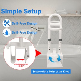 UTVJATV Adjustable Bathtub Safety Rail, Shower Grab Bars Handle with Non-Slip Handle for Seniors, Elderly, and Disabled, Fits 3"–6.7" Tub Walls, Supports 300 lbs, Bathroom Safety Bars