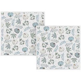 Artoid Mode Blue Leaves Beige Pumpkin Fall Kitchen Dish Cloths, 12x12 Inch Quick Dry Microfiber Dishcloths for Kitchen Premium Dish Rags Set of 2