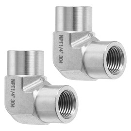 PATIKIL 90 Degree Barstock Street Elbow 1/4" NPT Female, 2 Pcs 304 Stainless Steel Forged Pipe Fitting for Air Fuel Oil Water Pipe Hose, Silver
