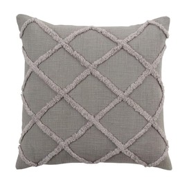 Fennco Styles Diamond Tufted Cotton Decorative Throw Pillow Cover 20" W x 20" L - Grey Lattice Cushion Case for Home, Couch, Living Room, Bedroom, Office and Holiday Décor
