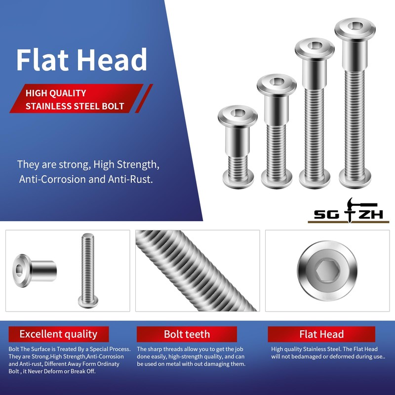 1/4-20 x 1/2" 20Pcs Flat Head Hex Socket Cap Screws