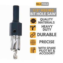 McJ Tools 1/2 Inch HSS M2 Drill Bit Hole Saw for Metal, Steel, Iron, Alloy, Ideal for Electricians, Plumbers, DIYs, Metal Professionals 2 Pack