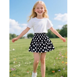 Girls & Toddler's Polka Dots Short Skirts with Lined Shorts,12Y