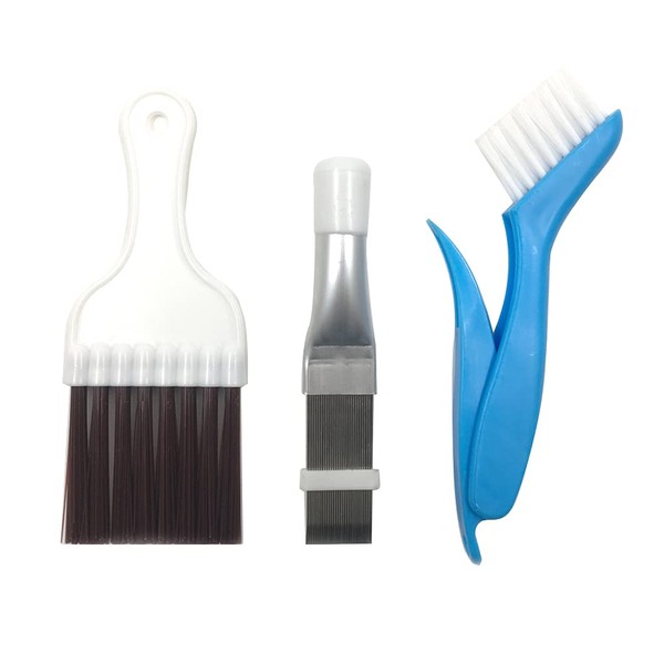 3 Styles Air Conditioner Condenser Fin Cleaning Brush, Premium Stainless Steel Fin Comb, Refrigerator Coil Cleaning Whisk Brush and Multifunction Plastic Brush Accessory (3PCS)
