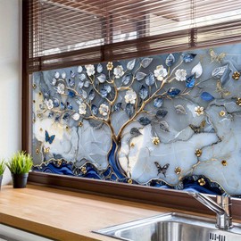 BlissYard Rainbow Window Film Window Clings for Glass Windows 39.3×17.7 Inchs Trees and Butterflies Glass Decorations PVC Anti-UV Sun for Home Office Bathroom and Living Room