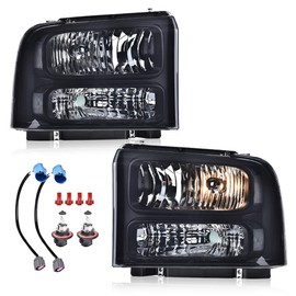 G-PLUS Headlight Compatible with Ford F250 F350 F450 F550 Super Duty 1999-2004 Truck Excursion Conversion Smoky Lens Black Housing Clear Reflector