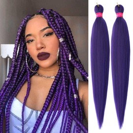 Purple Braiding Hair Pre Stretched 2 Packs Kanekalon Box Braids Hair Extensions 26 Inches Synthetic Pre Stretched Braiding Hair