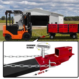 Vijay Forklift Trailer Hitch Attachment Competible with 2 Inch Receiver Clamp on Pallet Fork Trailer Towing Adapter with Safety Chain (Red)