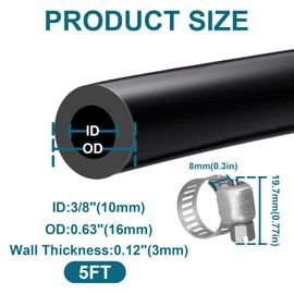 SDZONGES Vacuum Hose Automotive, 3/8"(10mm) ID Vacuum Hose, 5FT Vacuum Lines Automotive, 130PSI Max Pressure Silicone Vacuum Hose, Vacuum Tube with 4pcs Hose Clamps.