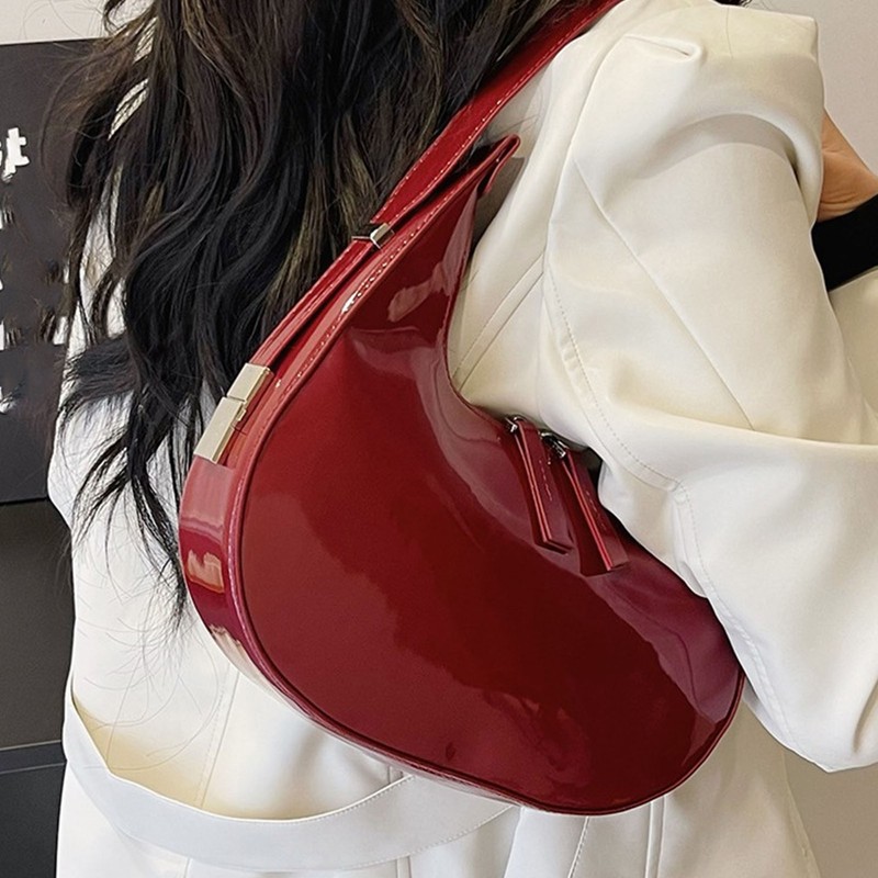 Women Underarm Bag Fashionable Glossy Surfaces PU Leather Shoulder Messenger