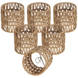 Chandelier Shades Set of 6, Small Rattan Lamp Shades Clip on Bulb, 5.1 x 5.1in Boho Lamp Shades Replacement, Mini Cylinder Woven Lampshade, Clip on Lamp Shade for Floor Lamp Pendant Light Wall Sconces