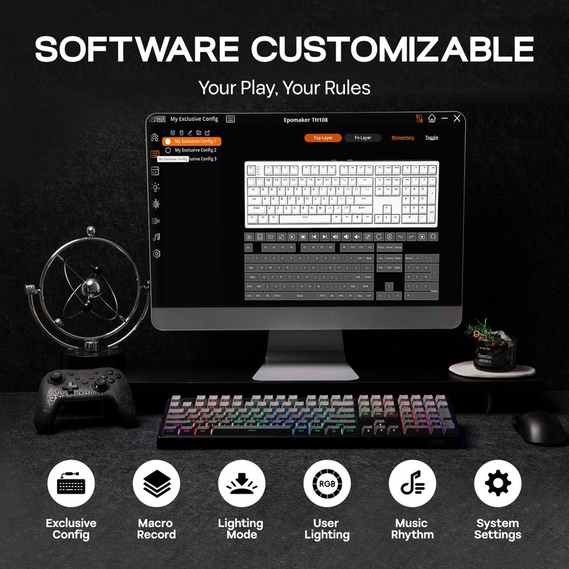 EPOMAKER TH108 Full Size Mechanical Keyboard, Wireless Gaming Keyboard with