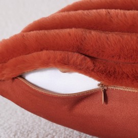 decorUhome Set of 4 Faux Fur Throw Pillow Covers 18x18 Inch Decorative Farmhouse Modern Soft Plush Striped Couch Cushion Covers with Velvet Back for Sofa, Bed, Living Room, Home Decor, Rust/Yellow