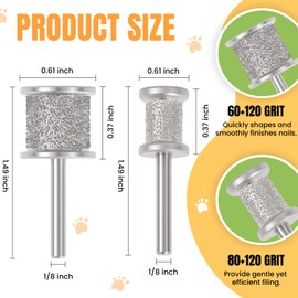 CAELUM 2Pack Diamond-Coated Pet Nail Grinder Bits, Dual Grit for Large & Small Dogs, 1/8” Shank for Dremel Nail Tools, Low Noise, Durable Nail Trimmer for Dogs, Top & Side Grinding