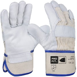 PRO FIT Premium Work Gloves ODIN Pack of 12 - Cowhide Leather Gloves, Professional Forestry Glove, Protective Gloves with Canvas Cuff - Natural, Size 9