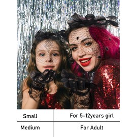 Boao Fascinator Hat for Women Feather Funeral Veil Hat Tea Party Derby Headband and short Floral Lace Gloves(Adult,Black)