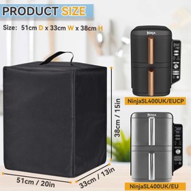 2024 New Air Fryer Dust Cover, Heat-Resistant, Waterproof and Dust-Proof 600D Nylon Material, Compatible for Ninja/SL400UKCP/SL400UK 9.5L Capacity, Vertical Dual Drawer Air Fryer